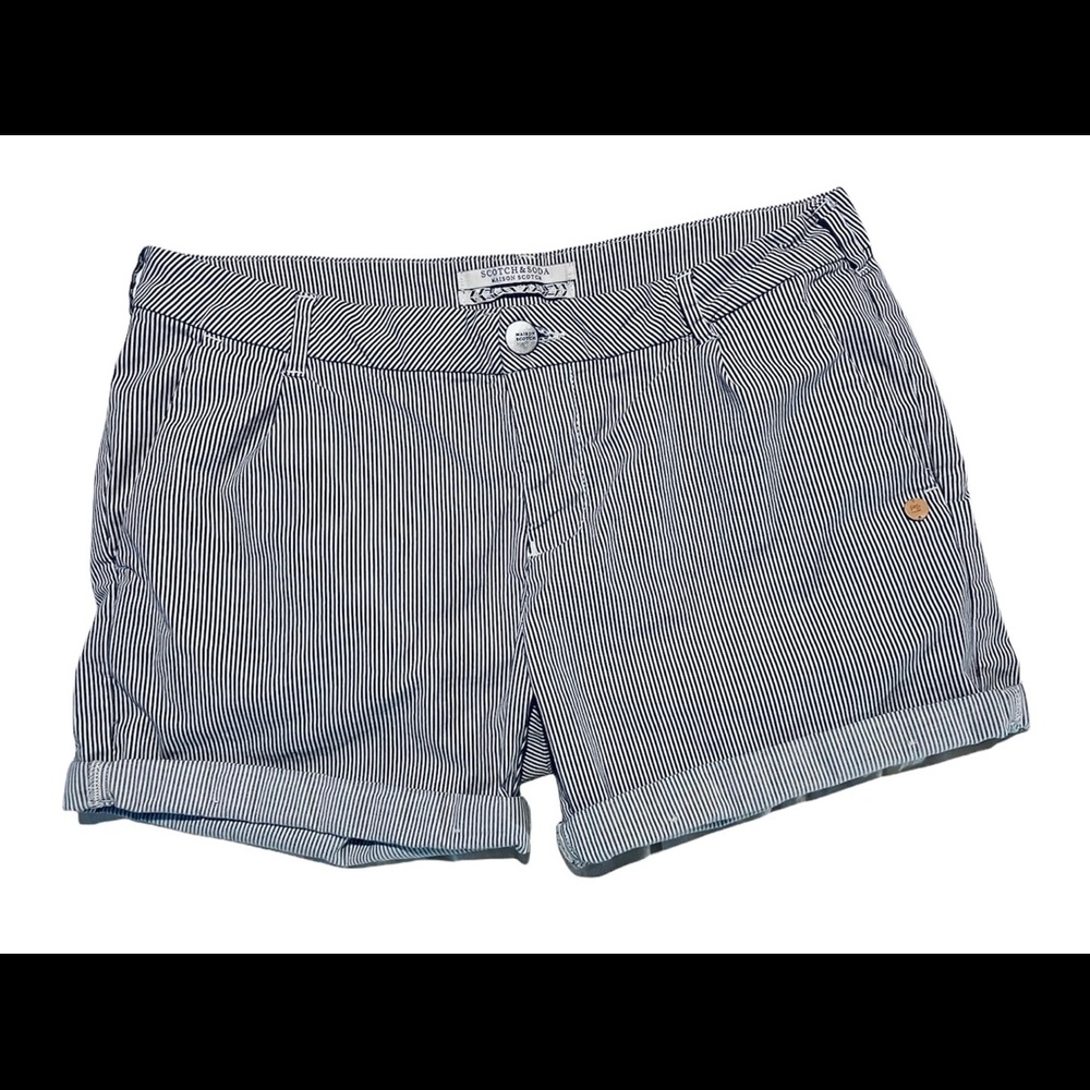 Scotch & Soda Maison Scotch summer black and white pinstripe shorts.